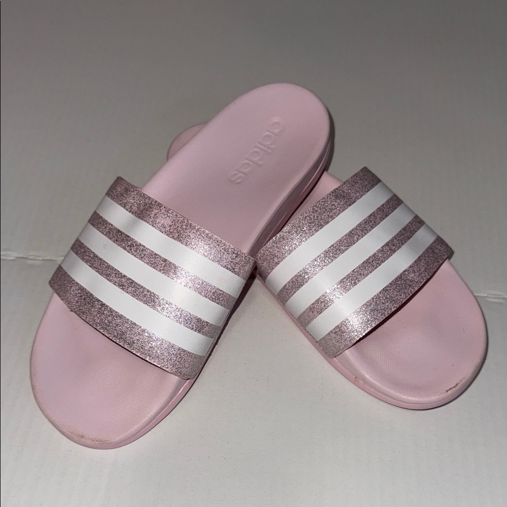 Adidas Glitter Pink and White Slides